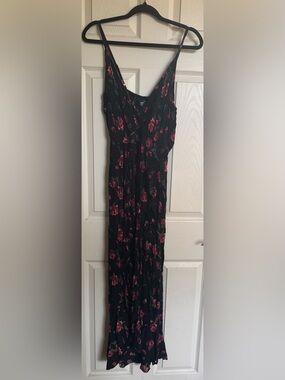 NWT Angie Black Maxi Dress with Dark Pink Rose Print, Multiple Sizes